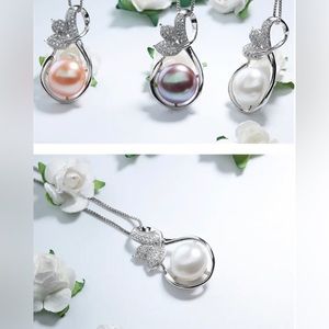 Fresh Water Simulated Pearl S925 Sterling Silver Pendant and Necklace